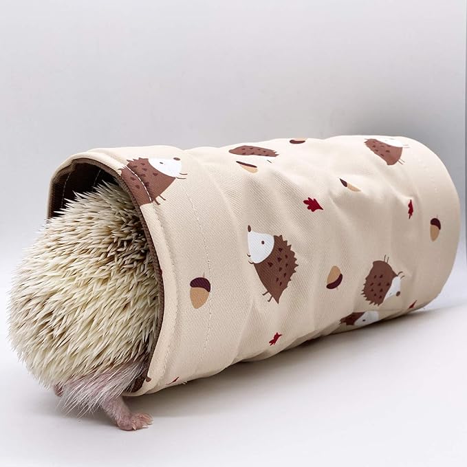 Small Animal Hideout Tunnel Collapsible Pet Play Toy Tunnel Tube for Dwarf Rabbit Hamster Guinea Pig Chinchilla Sugar Glider Hedgehog Supplies (Beige)