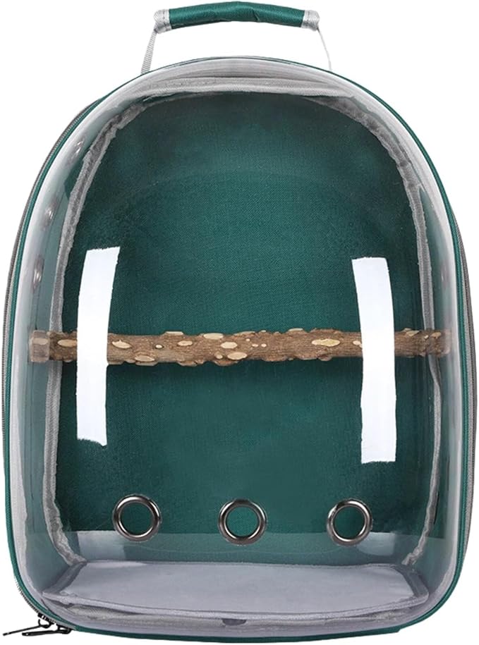 Bird Backpack, Lightweight and Breathable Outdoor Travel Backpack with 12 Breathable Holes, Wooden Pole, Adjustable Shoulder Strap for Birds and Pets (Green)