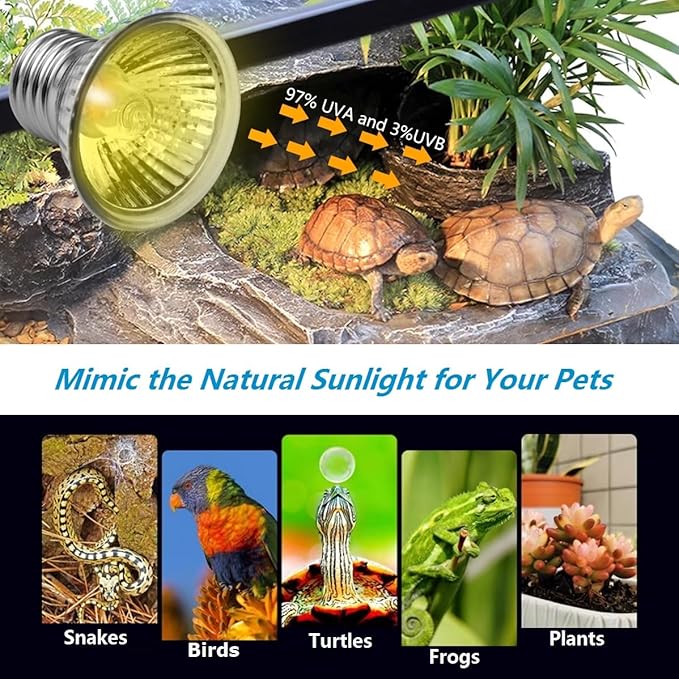 DOMICA Smart Heat Lamp for Reptiles with Auto Timer (2/4/8 Hours) 50W UVA UVB Light Bulb, Dimmable Basking Spot Light, Pet Heating Lamp for Turtle, Lizard, Snake, Beared Dragon, Bird Cage