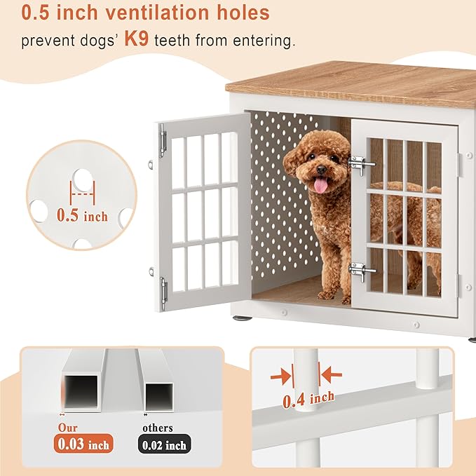 rehomerance 26" Heavy Duty Dog Crate Furniture for Small Dogs, Metal Kennel for High Anxiety Dogs, Chew Proof Pet Cage Indoor, Decorative Dog Kennel End Table,White
