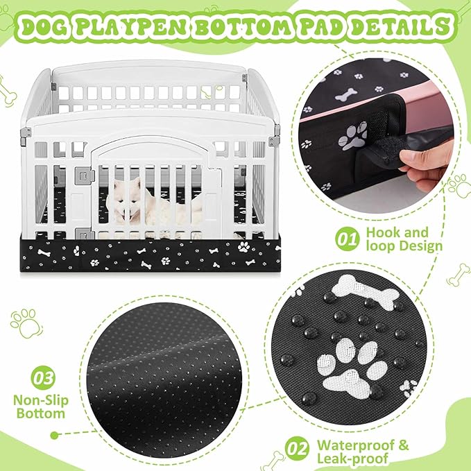 2 Pack Dog Playpens Cover and Bottom Mat Fits for 36 Inch 4 Panels Pet PlayPen, Dog Crate Cover Puppy Exercise Pad, Reusable Washable, Hoop and Loop Design, Playpen Not Included(Black)