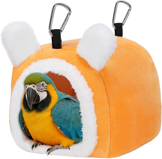 MEWTOGO Stable Warm Bird Nest - Winter Plush Comfortable Bird House with Strong Load-Bearing Mat & Wide Entry for Cage Accessories, Large Birds Bed for African Grey Macaw Amazon Parrot