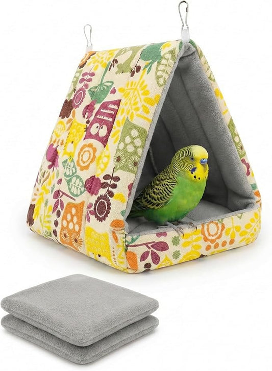 ANZOME Safety Bird Bed Hammock - Anti-Tangle Fleece Warm Bird Nest for Cage, Cozy Winter Hut for Parakeets, Cockatiels, Conures & Lovebirds (M Size, Washable Base)