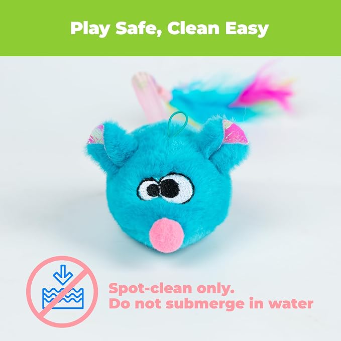 Catify Interactive Cat Toy - Squeaking Mice Set, Blue & Fuchsia - Image 6