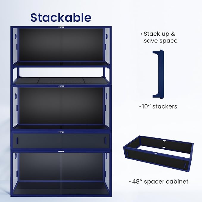 Phailozoo 120 Gallon Bearded Dragon Tank, Stackable Reptile Enclosure with Front Sliding Tempered Glass Doors, Easy Assembly Aluminum Frame Reptile Tank for Snake & Lizard