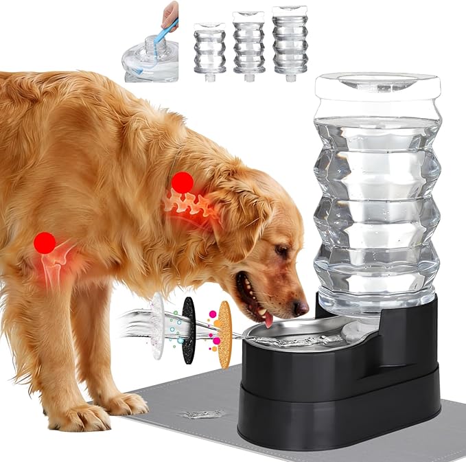 RIZZARI 9L Dog Water Dispenser: Ion Exchange System with Activated Carbon -Helps Prevent Urinary Stones-Extends Lifespan -Eliminates Odors-Softens Water -Black Stainless Steel Automatic Gravity Feeder