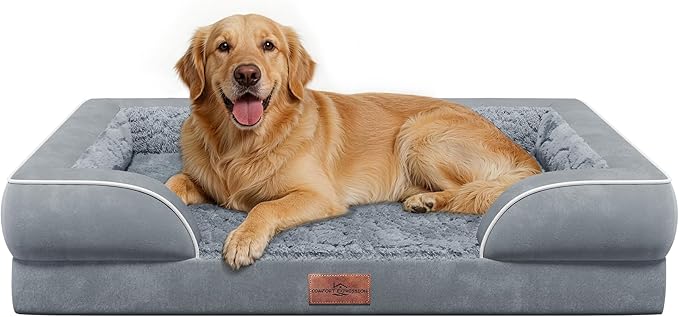 Comfort Expression Orthopedic Dog Bed for Large Dogs 36x27 Inch, Waterproof Supportive Egg Crate Foam Large Pet Bed with Removable Bolsters, Dog Couch with Washable Cover & Non-Slip Bottom, Grey
