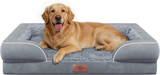 Comfort Expression Orthopedic Dog Bed for Large Dogs 36x27 Inch, Waterproof Supportive Egg Crate Foam Large Pet Bed with Removable Bolsters, Dog Couch with Washable Cover & Non-Slip Bottom, Grey