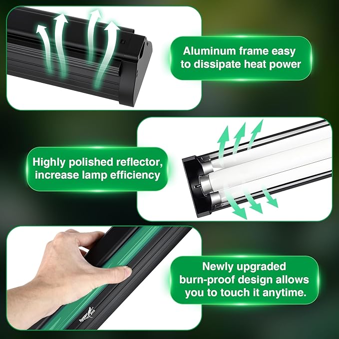 T8 UVB Reptile Light Fixture Upgrade Burn-proof HO UVB Bulb Lighting Combo Kit 10.0 UVB Light for Reptile Terrarium Fluorescent 18W Reptile Light Bar UVA UVB Desert Lamp for Bearded Dragon Turtle Tank