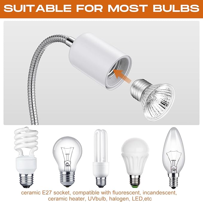 3 Set Reptile Heat Lamp UVA/UVB Turtle Heat Lamp Holder Fixture Clamp Basking Spot Adjustable 50w Full Spectrum Sun Sunbathe Bulb for Turtle Lizard Bearded Dragon Snake Aquarium Amphibian(White)