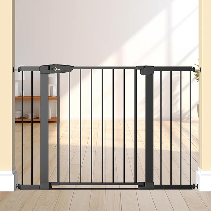Baby Gate for Indoor Stairs & Doorways: Wide Expandable 27.9-42.1" Metal Safety Gate - Toddler Pets 30" Tall Dog Gate with Easy Install Pressure Mount Dual Lock & 2-Way Swing, Black.