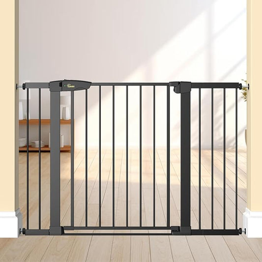 Baby Gate for Indoor Stairs & Doorways: Wide Expandable 27.9-42.1" Metal Safety Gate - Toddler Pets 30" Tall Dog Gate with Easy Install Pressure Mount Dual Lock & 2-Way Swing, Black.