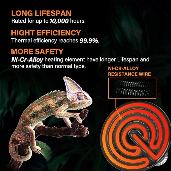 Simple Deluxe 50W Ceramic Heat Emitter Reptile Heat Lamp Bulb No Light Emitting Brooder Coop Heater for Amphibian Pet & Incubating Chicken Black