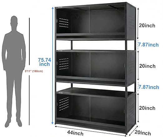 Large PVC Reptile Enclosure 3 Tier 44"x20"x20"with Spacers, 76 Gallon Reptile Terrarium Tank, Space Saving Stackable Reptile Habitat for Bearded Dragon Gecko Snake Lizard, Sliding Glass Doors Lock