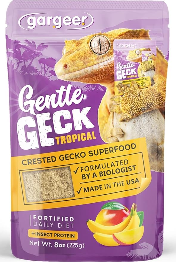 Gargeer 8oz Complete Crested Gecko Food Diet. Premium Mix, Ready to Use Freshly Made Powder. Unique Formula, Developed & Made in the USA. Enjoy! (Tropical + Insects Protein)