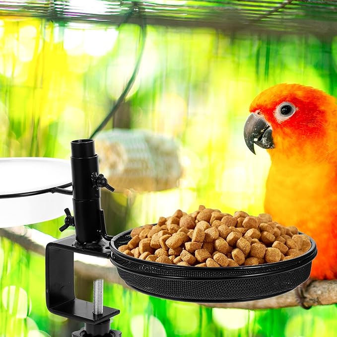 BESTonZON Deck Mount Bird Feeder and Water Holder Metal Stand with Mesh Tray, Multi-Function Washable Bird Food Holder for Garden and Balcony Feeding Station