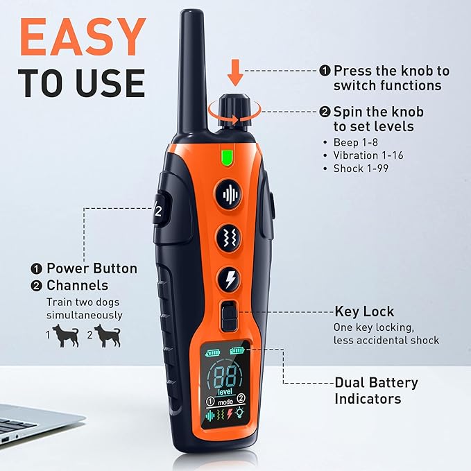 Dog Shock Collar 2 Dogs(15-150lbs) with Flashing Light for Night Walks,4500FT Dog Training Collar Adjustable Pitch Beep(1-8), Vibration(1-16), Safe Shock(1-99), and Keypad Lock