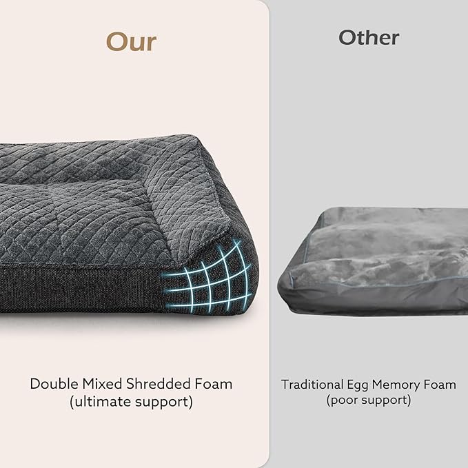 JOEJOY XL Orthopedic Dog Bed for Large Dogs Up to 90lbs - Extra Thick Foam Pet Bed Sofa with Bolster Sides, Large Sized Dog Bed with Removable Washable Cover, Non-Slip Bottom, Grey (42"x30")