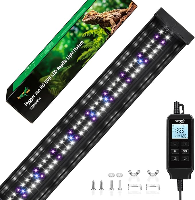 UVB Light for Reptiles 10W 15.7IN LED UVA UVB Terrarium Lamp with 4 Auto Modes for Ferguson Zones UVB Bulb with Timer for for Bearded Dragons, Leopard Gecko, Snake, Turtle & More