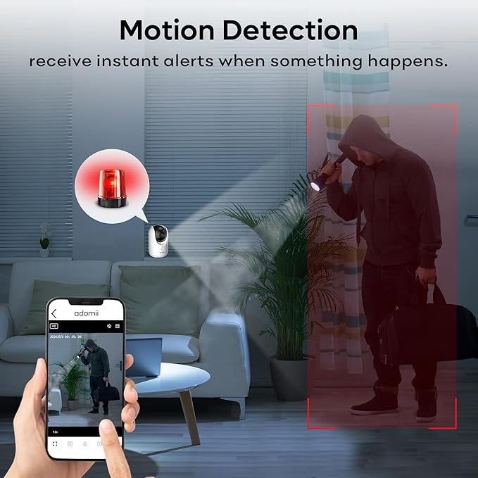 adomii 2K Indoor Cameras for Home Security - Camera with Pan/Tilt, 33ft Night Vision, 2 Way Audio, BLE Pairing - Motion Detector Indoor Wi-Fi Camera for Baby & Pet Monitor