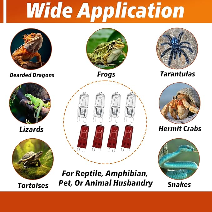 8 PCS G9 Halogen Bulb, Mini Halogen Bulb 50W, Reptile Heat Lamp for Bearded Dragon Gecko Turtle Lizard