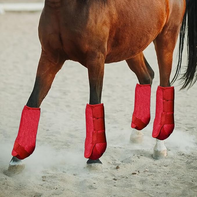 Generic 4Pcs Horse Boots Leg Protectors Adjustable Comfortable Neoprene Reusable Breathable Horse Protectors Equipment Set, red, S