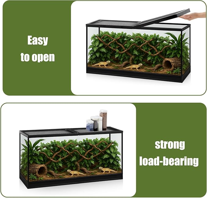Landhoow 55 Gallon Screen Cover for Hinged Door Pet Reptile Terrarium Screen Cover Large Reptile Terrarium Fish Tank Lid with Center Hinge