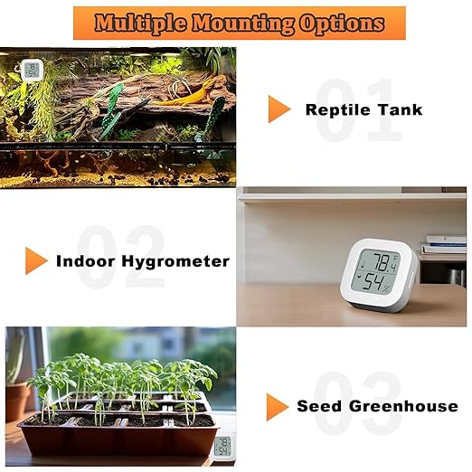 Reptile Tank Thermometer, Mini Digital Hygrometer Thermometer Gauge, Indoor Outdoor Temperature Humidity Meter for Greenhouse Humidors Incubators Reptile Terrarium Jars, Fahrenheit (℉) or Celsius(℃)