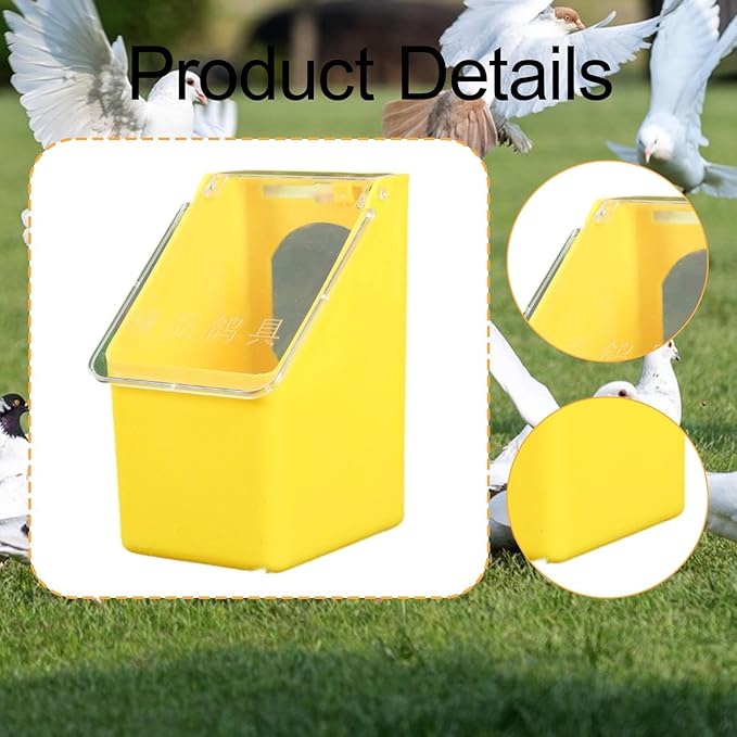 Pigeon Feeder, Food Storage Case, Single Hole Hanging Box, Dove Bird Feeding Case for Parrots Canaries Chickens Pigeons, Yellow