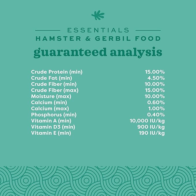 Oxbow Essentials Hamster and Gerbil Food – Complete Daily Diet with Vitamins & Minerals, High-Fiber Uniform Pellets for Balanced Nutrition, Vet-Formulated Small Animal Food, 15 lb, Made in USA