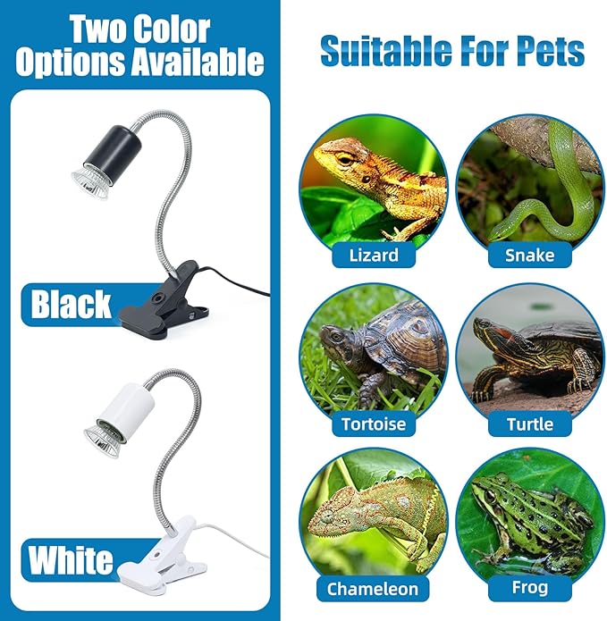 Adjustable Temperature Turtle Tortoise Reptile Heating Lamp with Dual UVB 50W Bulbs and Built-in Timer for Turtles, Tortoises, and Bearded Dragons (Black)