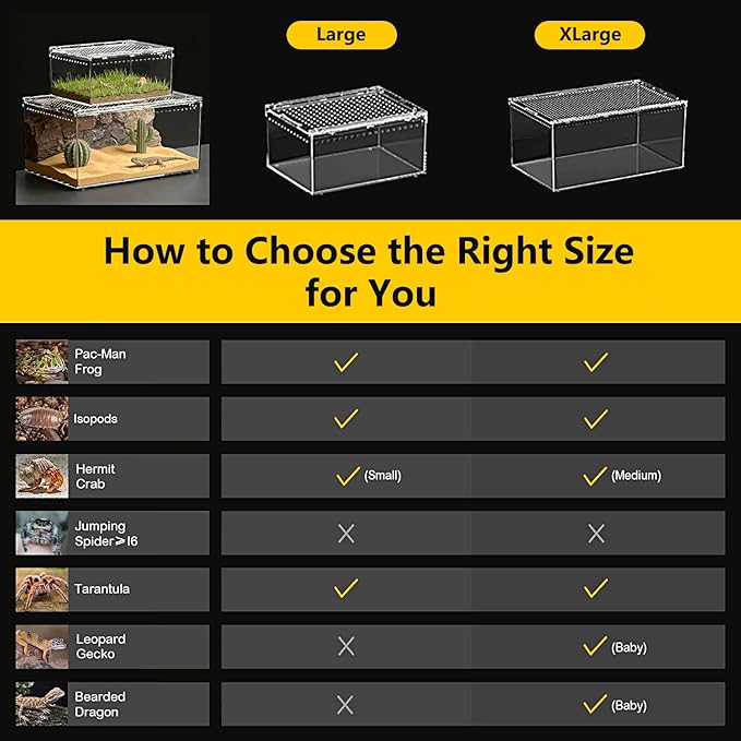 Reptile Growth Reptile PC Terrarium,Tarantula Enclosure,Spider Tank with Magnetic Button.16"x10" x 8" Lizard Enclosure,Reptile Breeding Tank for Insect,Fish,Tarantula,Hermit Crab,Small Bearded Dragon