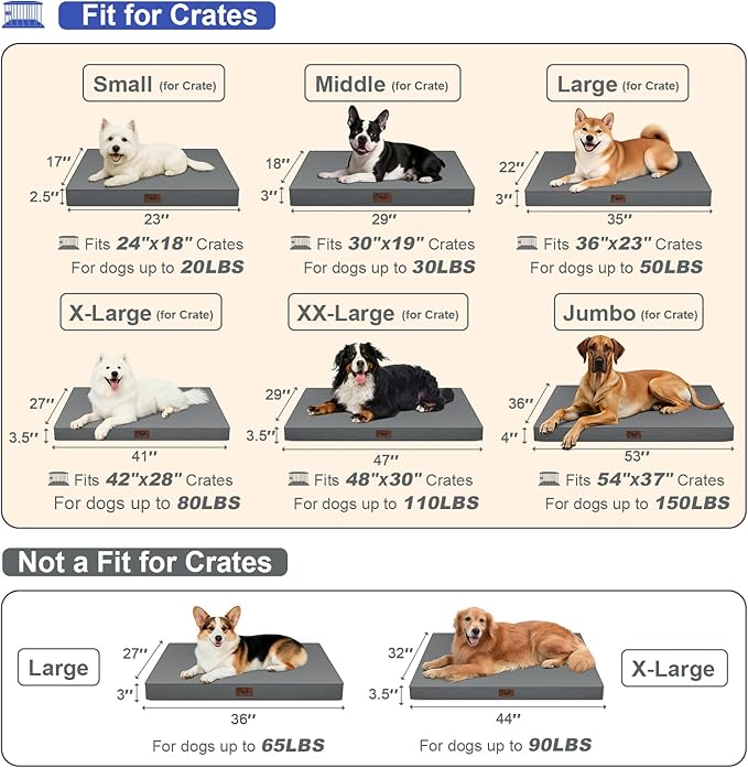 Outdoor Extra Large Dog Bed, Waterproof Dog Bed for Large Dogs, Egg Crate Foam XL Pet Bed with Removable Washable Oxford Cooling Cover, Grey
