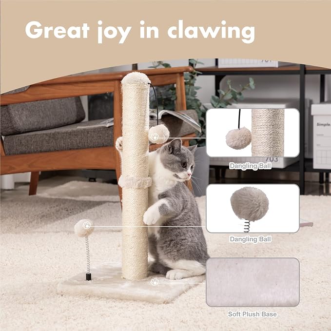 MECOOL Cat Scratching Post Premium Basics Kitten Scratcher Sisal Scratch Posts with Hanging Ball 22in for Kittens or Smaller Cats (22 inches for Kitten, Beige) - Image 2