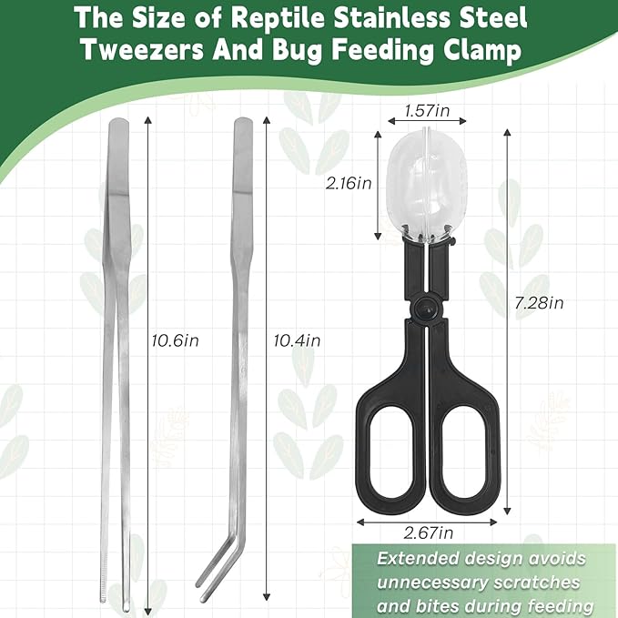 kathson Reptile Stainless Steel Tweezers Bug Feeding Clamp Cricket Tongs for Insects Lizard Turtle Snake Spider Frog Gecko Chameleon
