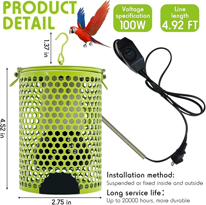 Hamiledyi Ceramic Heat Lamp Bulb with Lampshade,Reptile Heat Lamp Guard 100W Bird Cage Heater Adjustable Temperature Anti-Scald Heating Bulb No Light Emitter for Reptile,Bearded