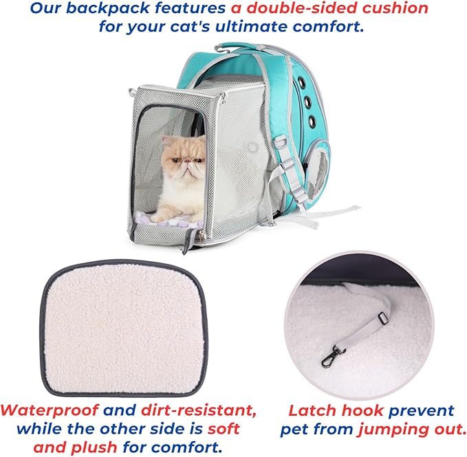 Lollimeow Cat Carrier Backpack, Expandable Bubble Pet Carrier for Cats and Small Dogs, Airline Approved Travel Backpack for Hiking, Walking & Outdoor Adventures - Supports up to 14 lbs