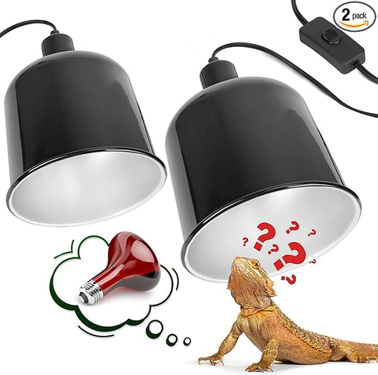 2 Pack Reptile Dome Lamp Cover Light Shade, 7.5 Inch Deep Reptile Dome Light Fixture, Aluminum for Reptile Terrarium with Ceramic Socket and Individual Switch (Bulbs Not Included)