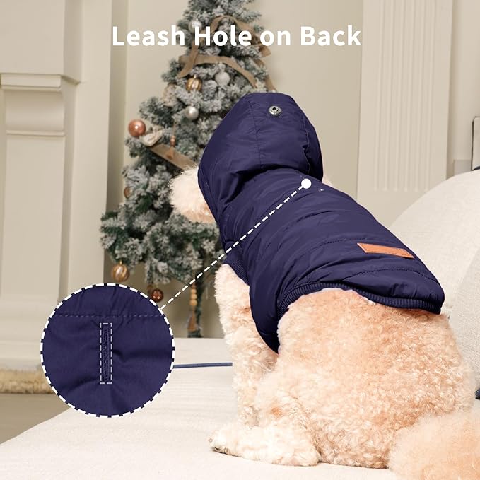 Vecomfy Fleece Lining Extra Warm Dog Hoodie in Winter for Large Dogs Jacket Pet Coats with Hooded,Blue XXL