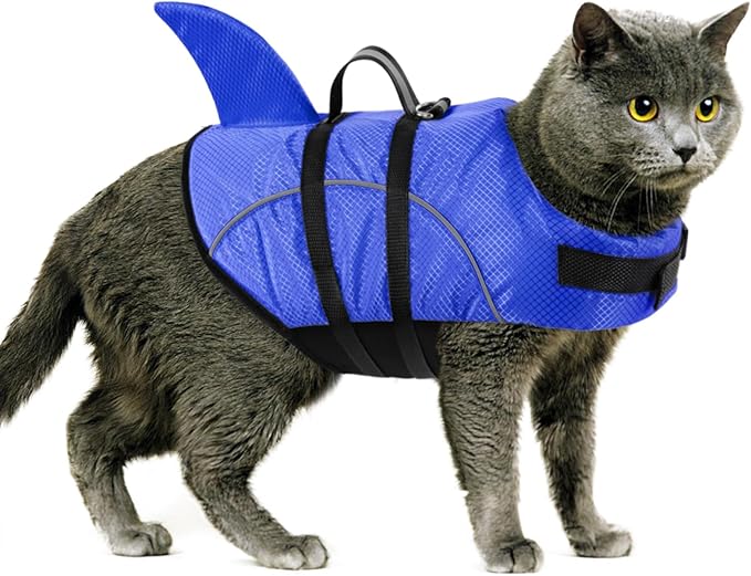 Queenmore Small Dog Life Jacket XXS, Puppy Life Jackets for Small Dogs, Little Dog Life Vest for Swimming/Boating, Cat Life Jacket/Life Vest, Lightweight Shark Pet Water Vest with Handle/Leash Hook
