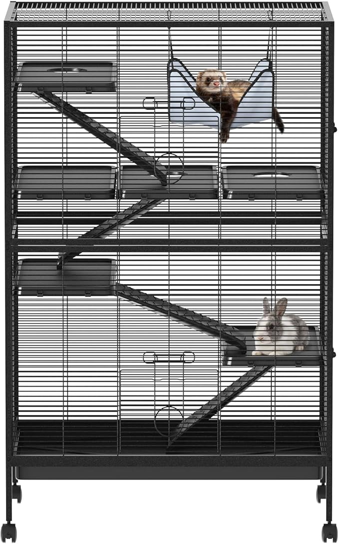 Garvee Ferret Cage, 50" h Large Ferret Nation Cage with 5 Removable Ramps, Hammock, Metal Small Animal Cages for Guinea Pigs, Sugar Glider Rabbit, Chinchillas