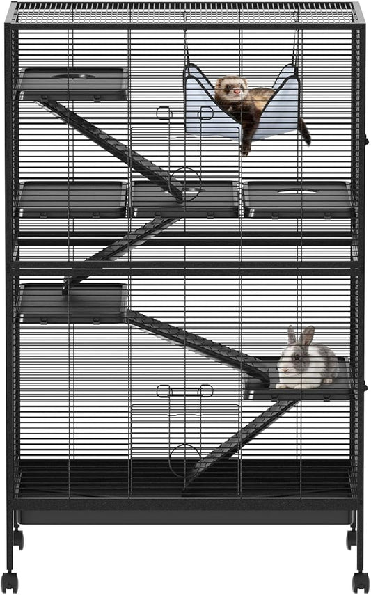 Garvee Ferret Cage, 50" h Large Ferret Nation Cage with 5 Removable Ramps, Hammock, Metal Small Animal Cages for Guinea Pigs, Sugar Glider Rabbit, Chinchillas
