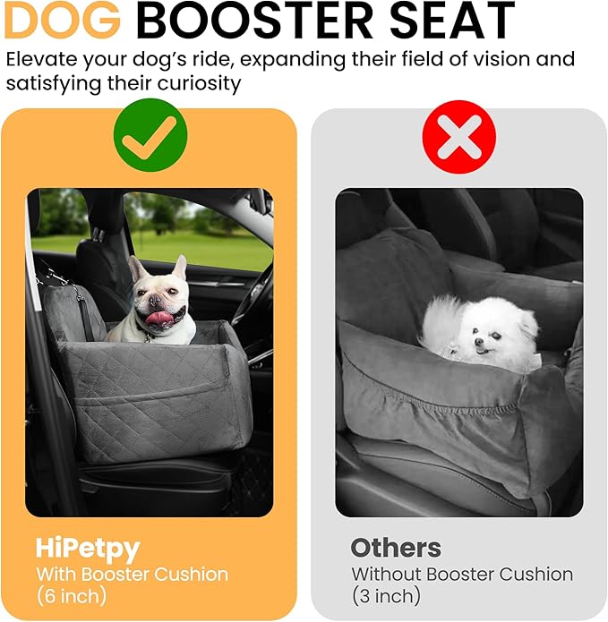 Dog Car Seat for Small Dog with Washable Mat, Memory Foam Booster Seat for Dogs Under 30lb, Elevated Pet Seat with Pockets, Anti-Slip Bed for Car, Perfect for Front & Back Seats with Safety Leash