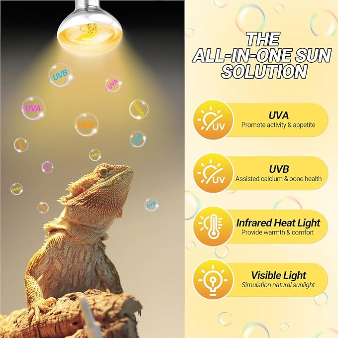 REPTI ZOO 2PACK Reptile Heat Lamp Bulb, 100W Full Spectrum UVA UVB Sun Lamp, Self-Ballasted Vapor Basking Lamp for Bearded Dragon Gecko Lizard Snake Chameleons Turtle Chicken