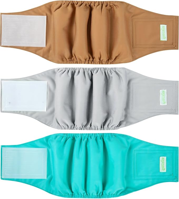 wegreeco Washable Male Dog Belly Band (Stylish Pattern)- Pack of 3 - Male Dog Belly Wrap, Dog Diapers Male (Blue Gray Coffee, Large)