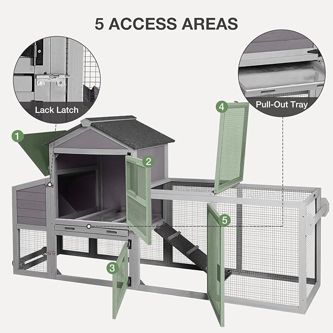 Chicken Coop Mobile Chicken House Outdoor, Expandable Hen House with Wheels, Nesting Box, Leakproof Pull-on Tray and UV-Resistant Roof Panel (Grey)