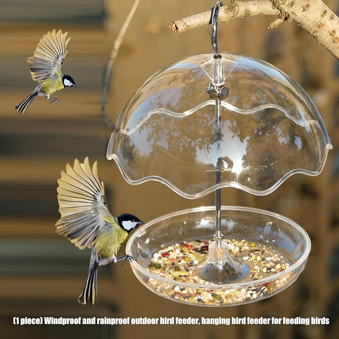 Clear Bird Feeder with Metal Hanging Hook Windproof Outdoor Waterer Feeder for Patio Backyard Edit Supplier