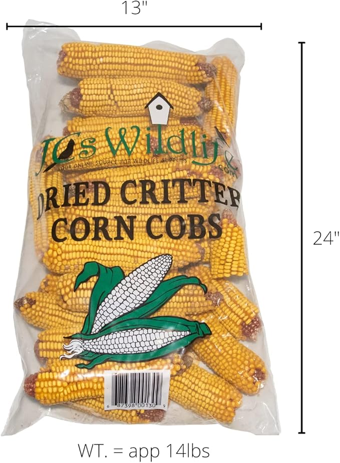 JCs Wildlife Dried Corn on the Cob for Wildlife, Natural Feed for Squirrels, Deer, Raccoons, Rabbits, Ducks, Geese & Backyard Critters, Breathable Packaging, 14 lb Bags (2 Packs)