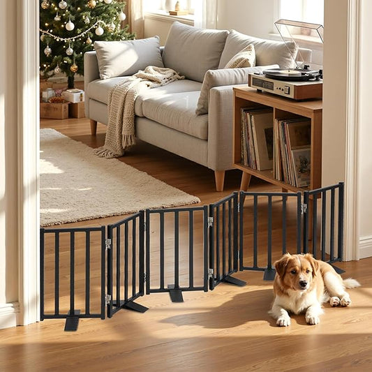Snagle Paw Short Dog Gate,16.5" Tall Freestanding Metal Dog Gate Only for Small Dogs with Support Feet Easily Step Over,Up to 72" Wide Puppy Gate Indoor for Stairs,Doorways(Black,6 Panel)