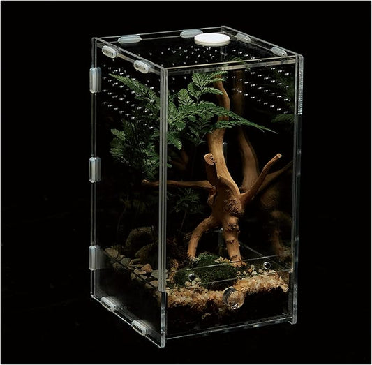 Acrylic Clear Reptile Habitat Enclosure Terrarium with Latch ，Perfect for Amphibians and Invertebrates Such as Spiders, Frogs, etc (Vertical)